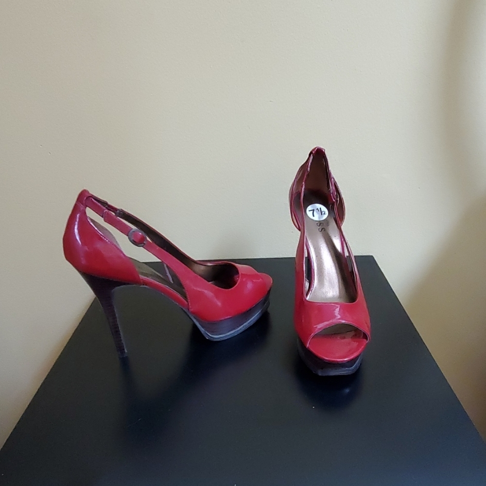 Guess red open toe platform heels